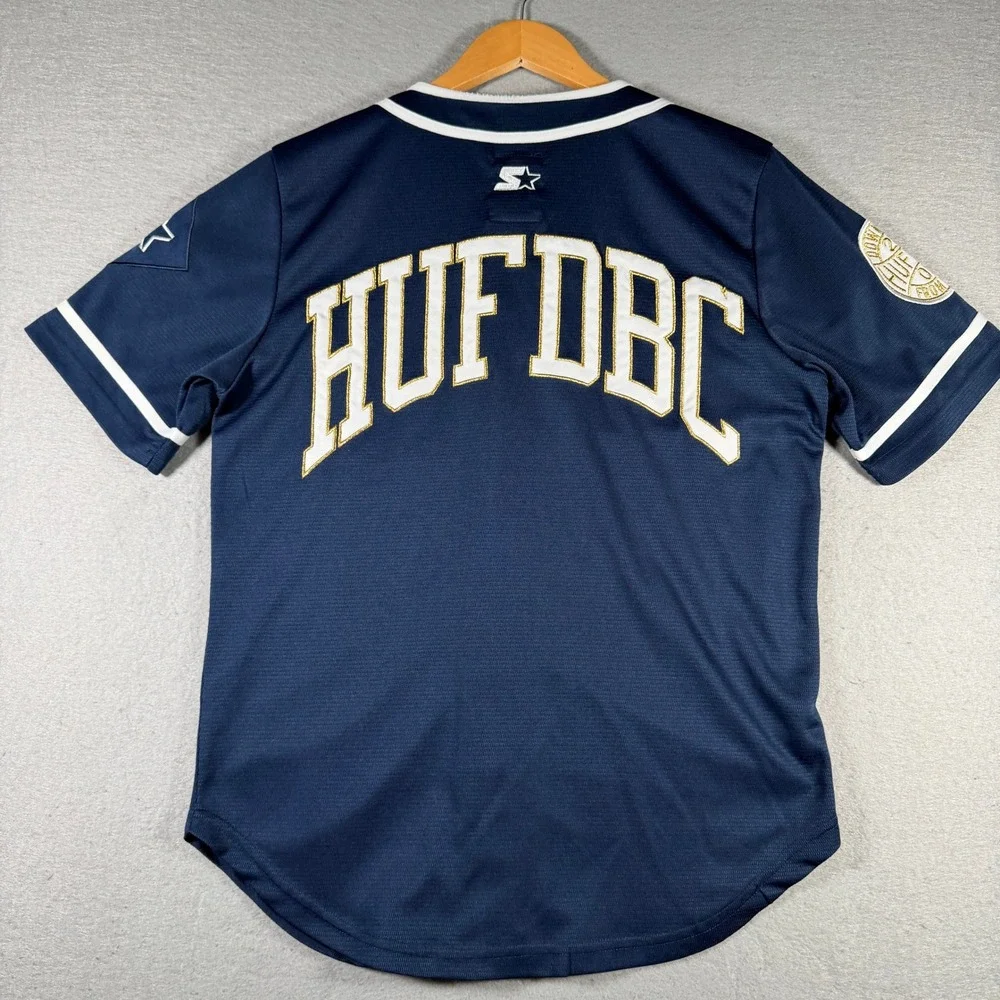 HUF x Starter Mens Navy Blue Baseball Jersey Embroidered Patch Size Small - Picture 2 of 13